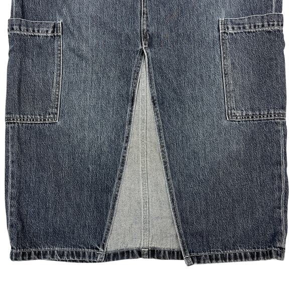 Old Navy Maxi Jean Skirt 14 Mid-Rise Drapey Denim Cargo Grunge Retro Dark Wash - Picture 5 of 10